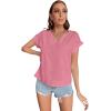imageLYANER Womens Casual Notched V Neck Rolled Short Sleeve Work Blouse TShirt TopDark Pink