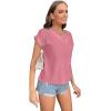 imageLYANER Womens Casual Notched V Neck Rolled Short Sleeve Work Blouse TShirt TopDark Pink