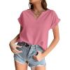 imageLYANER Womens Casual Notched V Neck Rolled Short Sleeve Work Blouse TShirt TopDark Pink