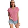 imageLYANER Womens Casual Notched V Neck Rolled Short Sleeve Work Blouse TShirt TopDark Pink
