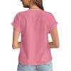 imageLYANER Womens Casual Notched V Neck Rolled Short Sleeve Work Blouse TShirt TopDark Pink