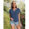 imageLYANER Womens Casual Notched V Neck Rolled Short Sleeve Work Blouse TShirt TopDusty Blue