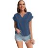 imageLYANER Womens Casual Notched V Neck Rolled Short Sleeve Work Blouse TShirt TopDusty Blue