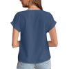 imageLYANER Womens Casual Notched V Neck Rolled Short Sleeve Work Blouse TShirt TopDusty Blue