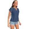 imageLYANER Womens Casual Notched V Neck Rolled Short Sleeve Work Blouse TShirt TopDusty Blue