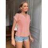 imageLYANER Womens Casual Notched V Neck Rolled Short Sleeve Work Blouse TShirt TopDusty Pink