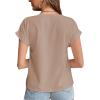 imageLYANER Womens Casual Notched V Neck Rolled Short Sleeve Work Blouse TShirt TopKhaki