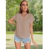 imageLYANER Womens Casual Notched V Neck Rolled Short Sleeve Work Blouse TShirt TopKhaki