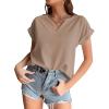 imageLYANER Womens Casual Notched V Neck Rolled Short Sleeve Work Blouse TShirt TopKhaki