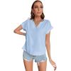 imageLYANER Womens Casual Notched V Neck Rolled Short Sleeve Work Blouse TShirt TopLight Blue