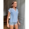 imageLYANER Womens Casual Notched V Neck Rolled Short Sleeve Work Blouse TShirt TopLight Blue