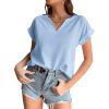 imageLYANER Womens Casual Notched V Neck Rolled Short Sleeve Work Blouse TShirt TopLight Blue