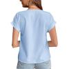 imageLYANER Womens Casual Notched V Neck Rolled Short Sleeve Work Blouse TShirt TopLight Blue