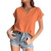 imageLYANER Womens Casual Notched V Neck Rolled Short Sleeve Work Blouse TShirt TopLight Orange