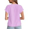 imageLYANER Womens Casual Notched V Neck Rolled Short Sleeve Work Blouse TShirt TopLight Purple
