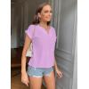 imageLYANER Womens Casual Notched V Neck Rolled Short Sleeve Work Blouse TShirt TopLight Purple