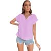 imageLYANER Womens Casual Notched V Neck Rolled Short Sleeve Work Blouse TShirt TopLight Purple