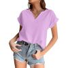 imageLYANER Womens Casual Notched V Neck Rolled Short Sleeve Work Blouse TShirt TopLight Purple