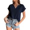 imageLYANER Womens Casual Notched V Neck Rolled Short Sleeve Work Blouse TShirt TopNavy