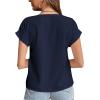 imageLYANER Womens Casual Notched V Neck Rolled Short Sleeve Work Blouse TShirt TopNavy
