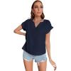 imageLYANER Womens Casual Notched V Neck Rolled Short Sleeve Work Blouse TShirt TopNavy