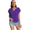 imageLYANER Womens Casual Notched V Neck Rolled Short Sleeve Work Blouse TShirt TopPurple