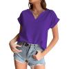 imageLYANER Womens Casual Notched V Neck Rolled Short Sleeve Work Blouse TShirt TopPurple