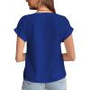 imageLYANER Womens Casual Notched V Neck Rolled Short Sleeve Work Blouse TShirt TopRoyal Blue