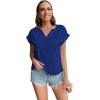 imageLYANER Womens Casual Notched V Neck Rolled Short Sleeve Work Blouse TShirt TopRoyal Blue