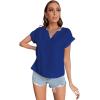 imageLYANER Womens Casual Notched V Neck Rolled Short Sleeve Work Blouse TShirt TopRoyal Blue
