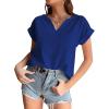 imageLYANER Womens Casual Notched V Neck Rolled Short Sleeve Work Blouse TShirt TopRoyal Blue