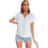 imageLYANER Womens Casual Notched V Neck Rolled Short Sleeve Work Blouse TShirt TopWhite