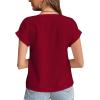 imageLYANER Womens Casual Notched V Neck Rolled Short Sleeve Work Blouse TShirt TopWine Red