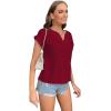 imageLYANER Womens Casual Notched V Neck Rolled Short Sleeve Work Blouse TShirt TopWine Red