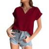 imageLYANER Womens Casual Notched V Neck Rolled Short Sleeve Work Blouse TShirt TopWine Red
