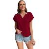 imageLYANER Womens Casual Notched V Neck Rolled Short Sleeve Work Blouse TShirt TopWine Red