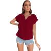 imageLYANER Womens Casual Notched V Neck Rolled Short Sleeve Work Blouse TShirt TopWine Red