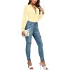 imageLYANER Womens Deep V Neck Pleated Ruched Sheer Puff Long Sleeve Bodysuit Leotard TopBeige
