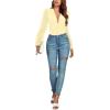 imageLYANER Womens Deep V Neck Pleated Ruched Sheer Puff Long Sleeve Bodysuit Leotard TopBeige