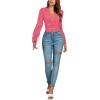 imageLYANER Womens Deep V Neck Pleated Ruched Sheer Puff Long Sleeve Bodysuit Leotard TopCoral Pink