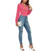 imageLYANER Womens Deep V Neck Pleated Ruched Sheer Puff Long Sleeve Bodysuit Leotard TopCoral Pink