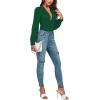 imageLYANER Womens Deep V Neck Pleated Ruched Sheer Puff Long Sleeve Bodysuit Leotard TopDark Green