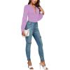 imageLYANER Womens Deep V Neck Pleated Ruched Sheer Puff Long Sleeve Bodysuit Leotard TopLight Purple