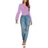 imageLYANER Womens Deep V Neck Pleated Ruched Sheer Puff Long Sleeve Bodysuit Leotard TopLight Purple