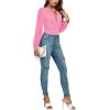 imageLYANER Womens Deep V Neck Pleated Ruched Sheer Puff Long Sleeve Bodysuit Leotard TopPink