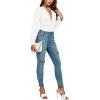 imageLYANER Womens Deep V Neck Pleated Ruched Sheer Puff Long Sleeve Bodysuit Leotard TopWhite