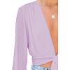 imageLYANER Womens Deep V Neck Tie Knot Front Long Sleeve Sexy Wrap Cover Ups Crop Top Blouse Light Purple XLarge