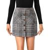 imageLYANER Womens Fall Winter Plaid Mini Skirt High Waist Button Zipper Bodycon Pencil Short Skirts with PocketsBlack White
