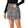 imageLYANER Womens Fall Winter Plaid Mini Skirt High Waist Button Zipper Bodycon Pencil Short Skirts with PocketsBlack White