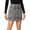 imageLYANER Womens Fall Winter Plaid Mini Skirt High Waist Button Zipper Bodycon Pencil Short Skirts with PocketsBlack White